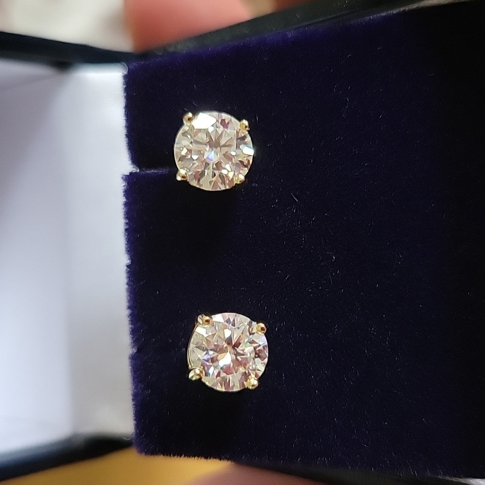 14k yellow gold plated over silver 1.5ct moissanite earing